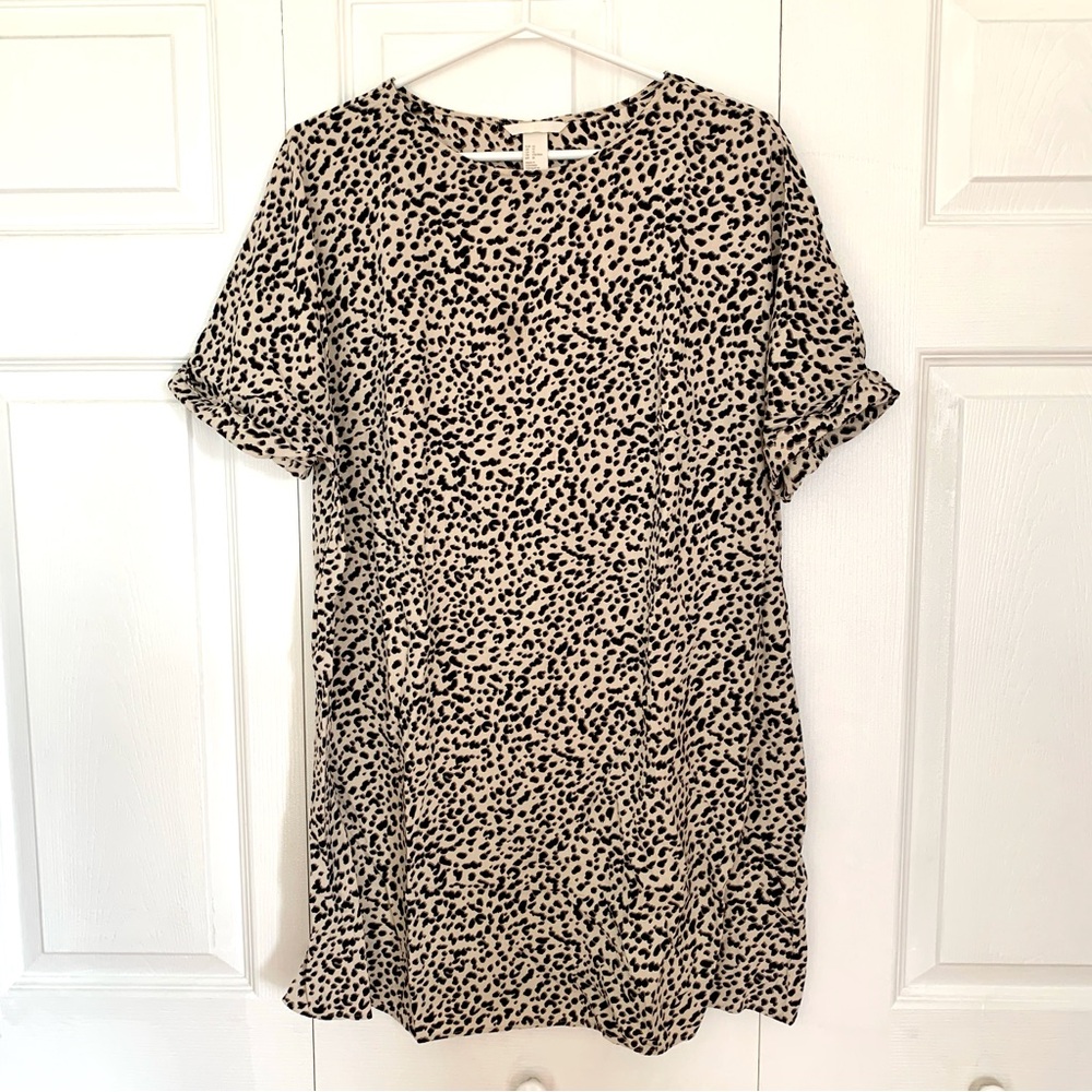 H&M Leopard Print Black and Tan Short Dress Women’s Size 10